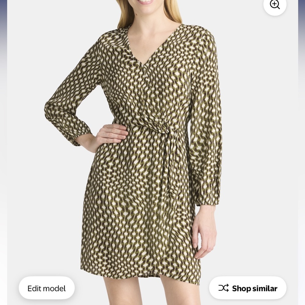 Time and Tru Geometric Long Sleeve Dress - Green, Black and Cream